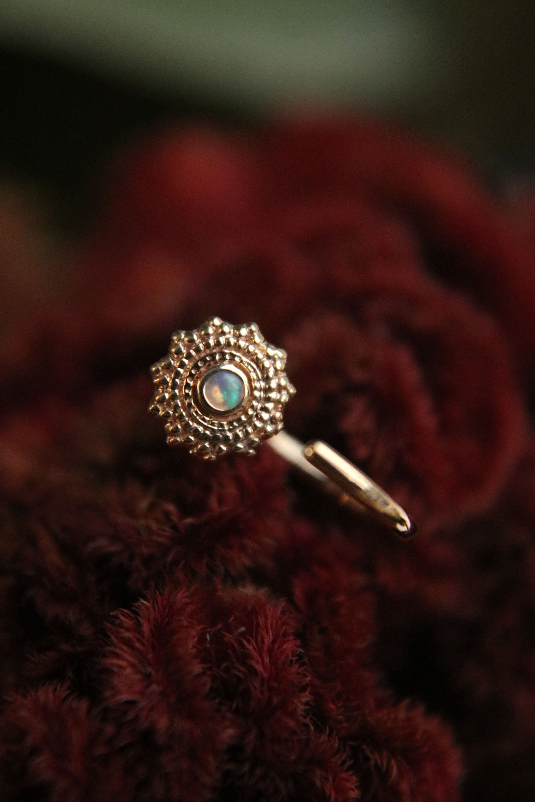 Round Afghan Nostril Nail with Opal 14k Yellow Gold