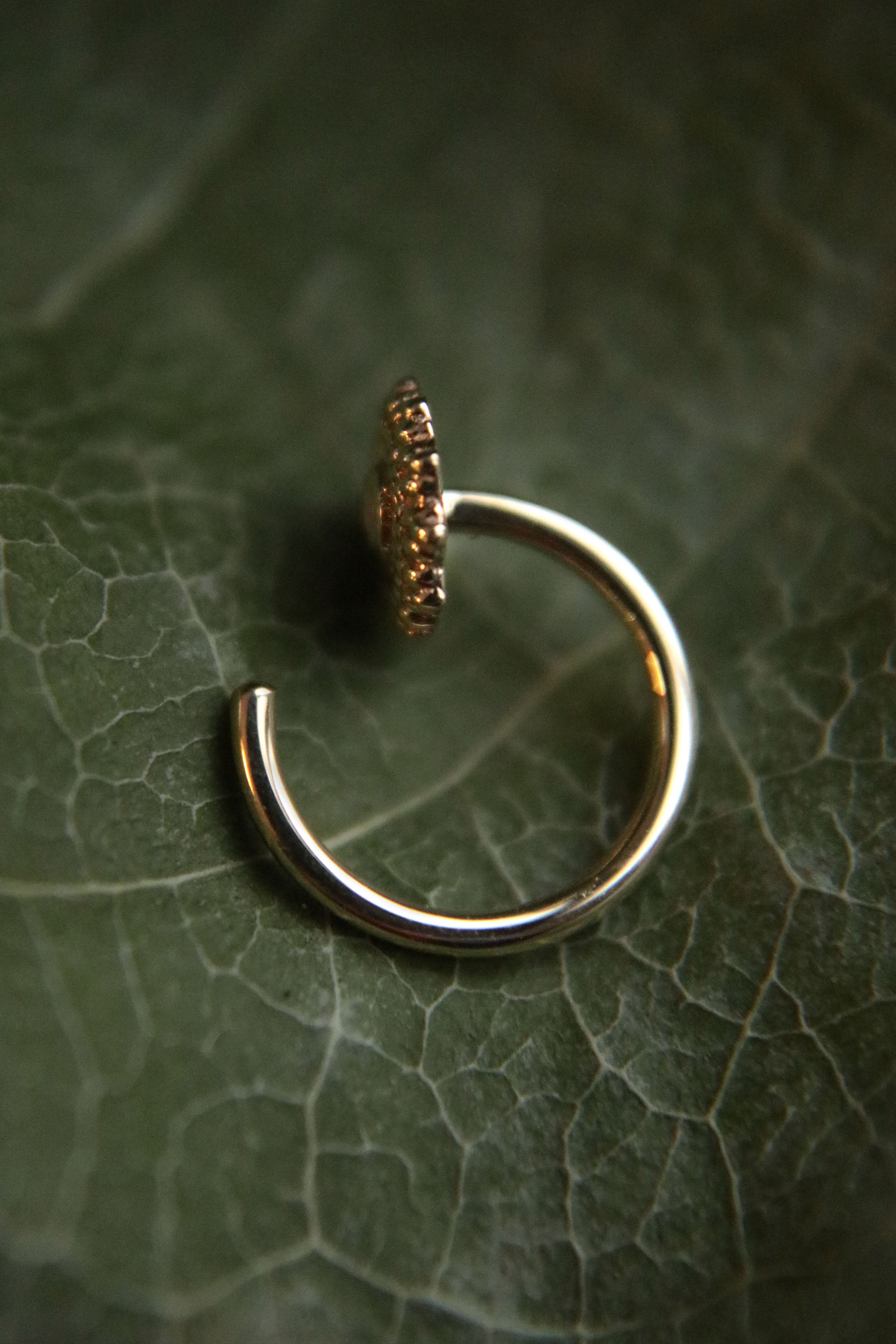Round Afghan Nostril Nail with Opal 14k Yellow Gold
